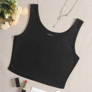 Black Rib Knit Crop Solid Tank Top